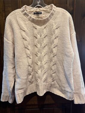American Eagle Outfitters Cream Cable Knit Crewneck Sweater